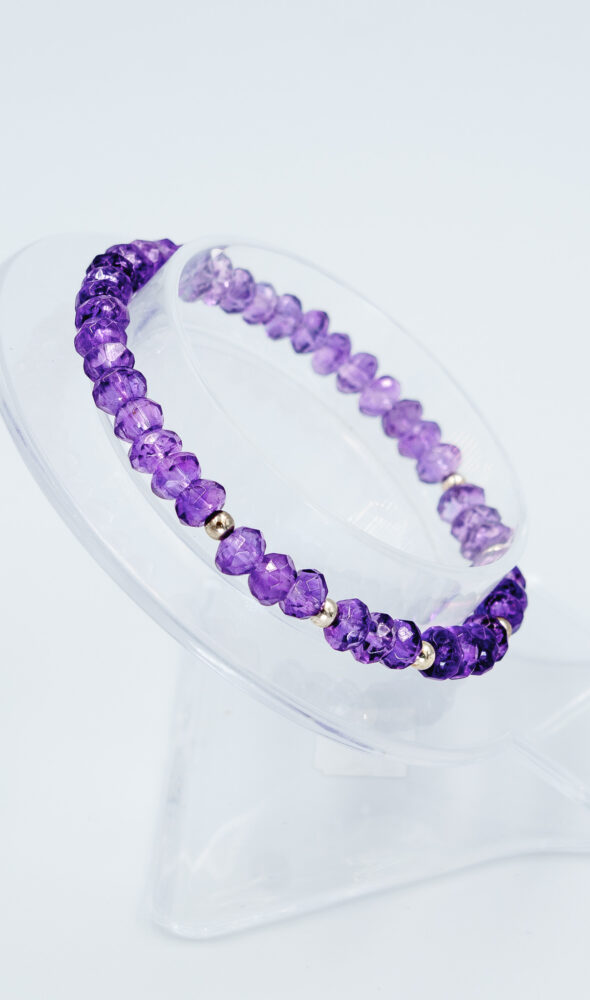 pulsera de cuarzo amatista facetado y plata de ley 925
