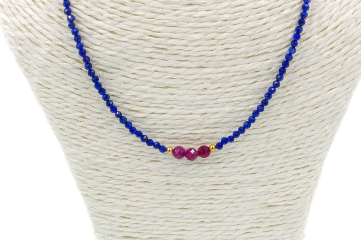 Collar de Lapislázuli y Rubí facetados natural - Imagen 2