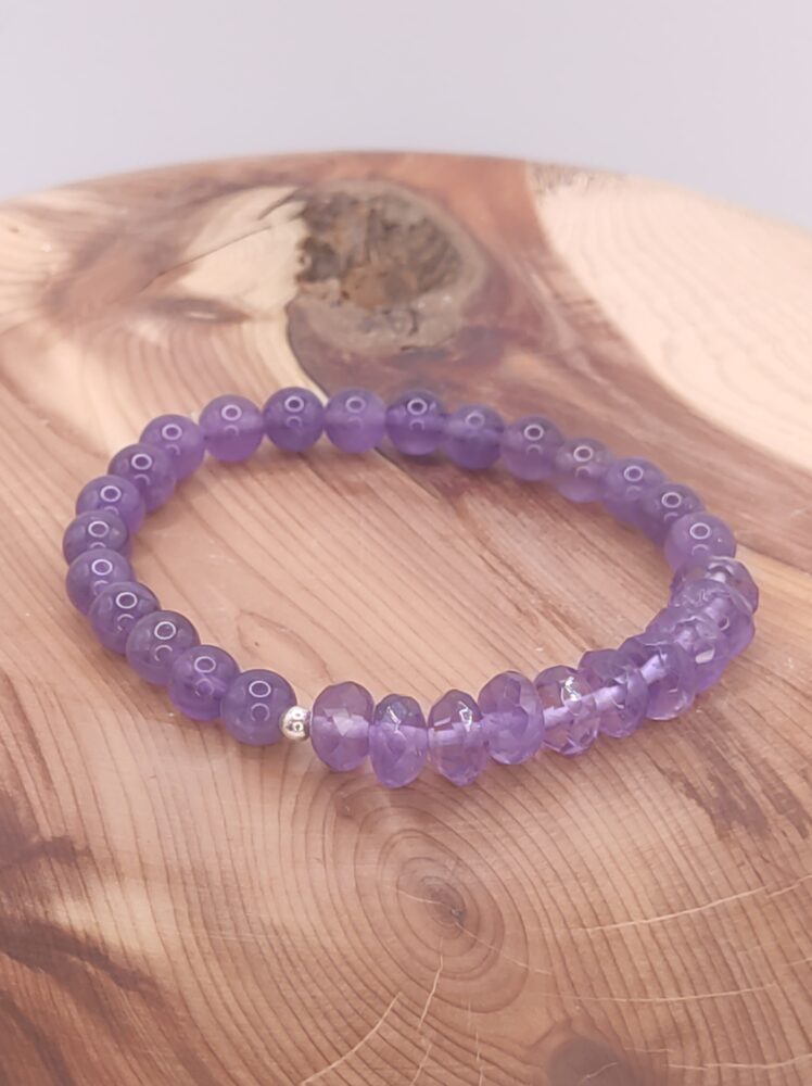 pulsera de amatista facetada y bola con plata de ley minerales bilbao centro cenith