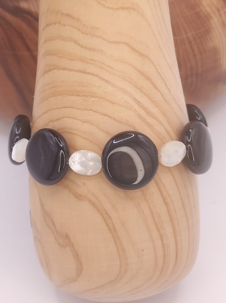 pulsera de obsidiana arcoiris, nacar y plata de ley minerales bilbao centro cenith