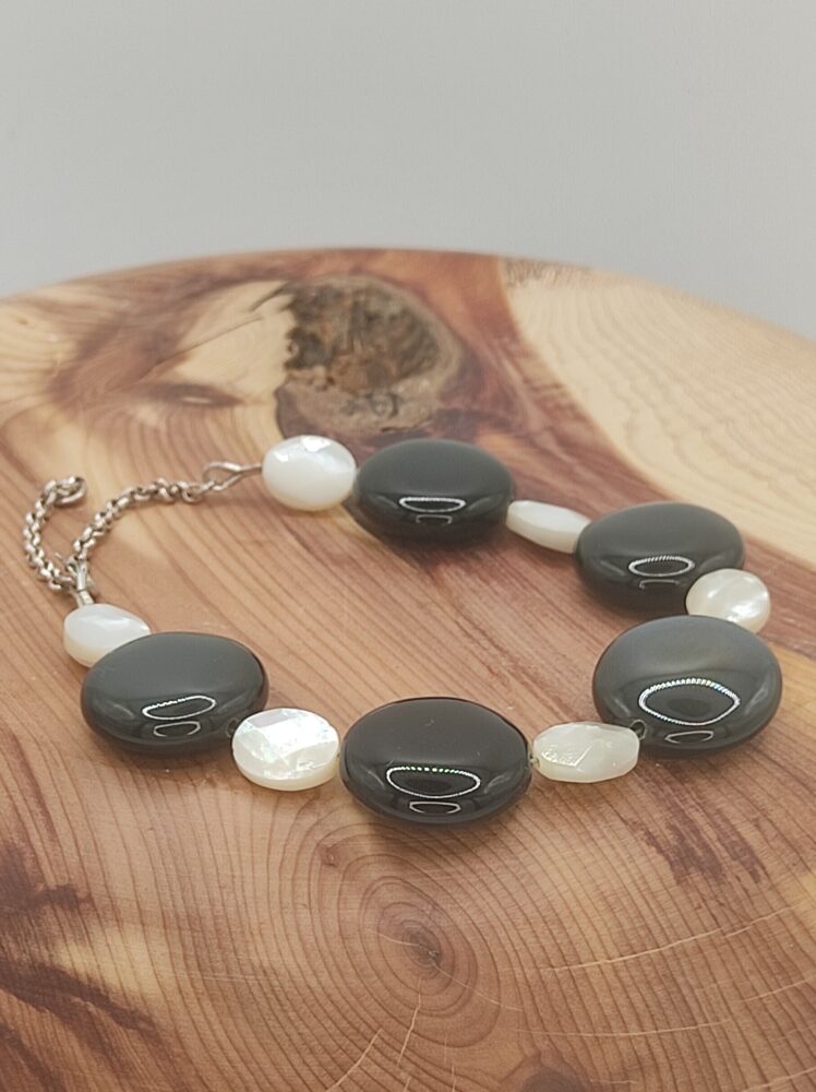 Pulsera de Obsidiana Arcoiris y Nacar - Madreperla Natural - Imagen 2