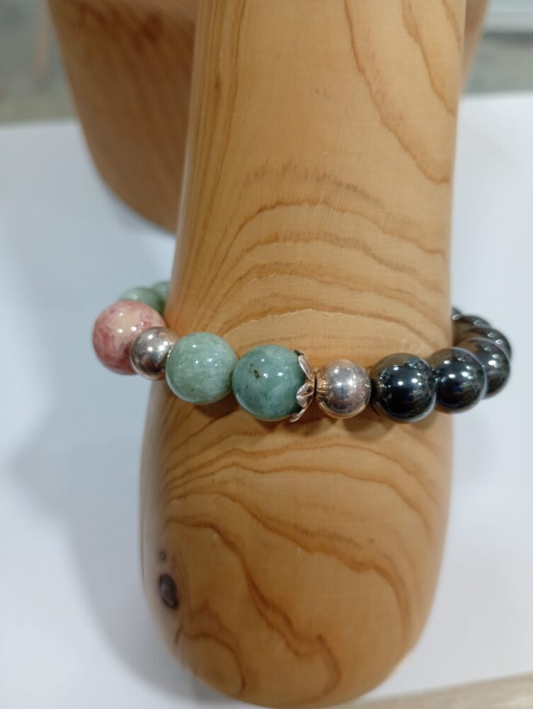 Pulsera de Jadeita Burma, Rodocrosita y Hematite natural - Imagen 2