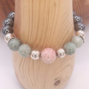 pulsera de jade, rodocrosita, hematite y plata de ley minerales bilbao centro cenith