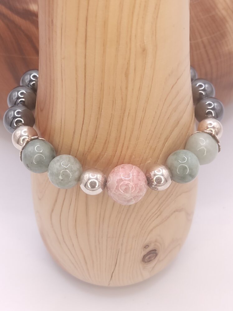 pulsera de jade, rodocrosita, hematite y plata de ley minerales bilbao centro cenith