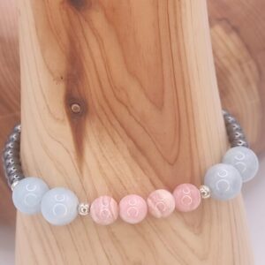 pulsera aguamarina, rodocrosita, hematite y plata de ley minerales bilbao centro cenith