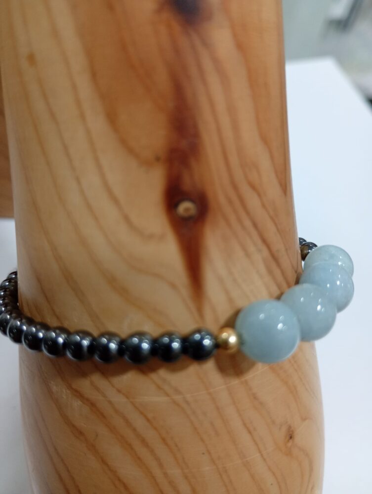 pulsera de aguamarina hematite y plata de ley