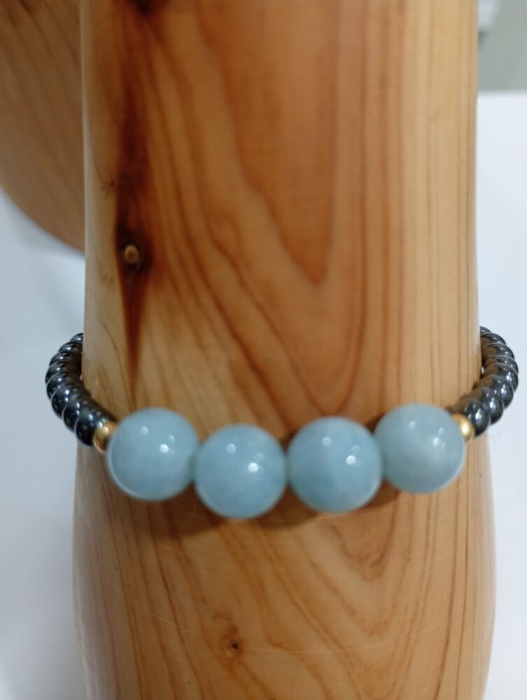 pulsera de aguamarina hematite y plata de ley