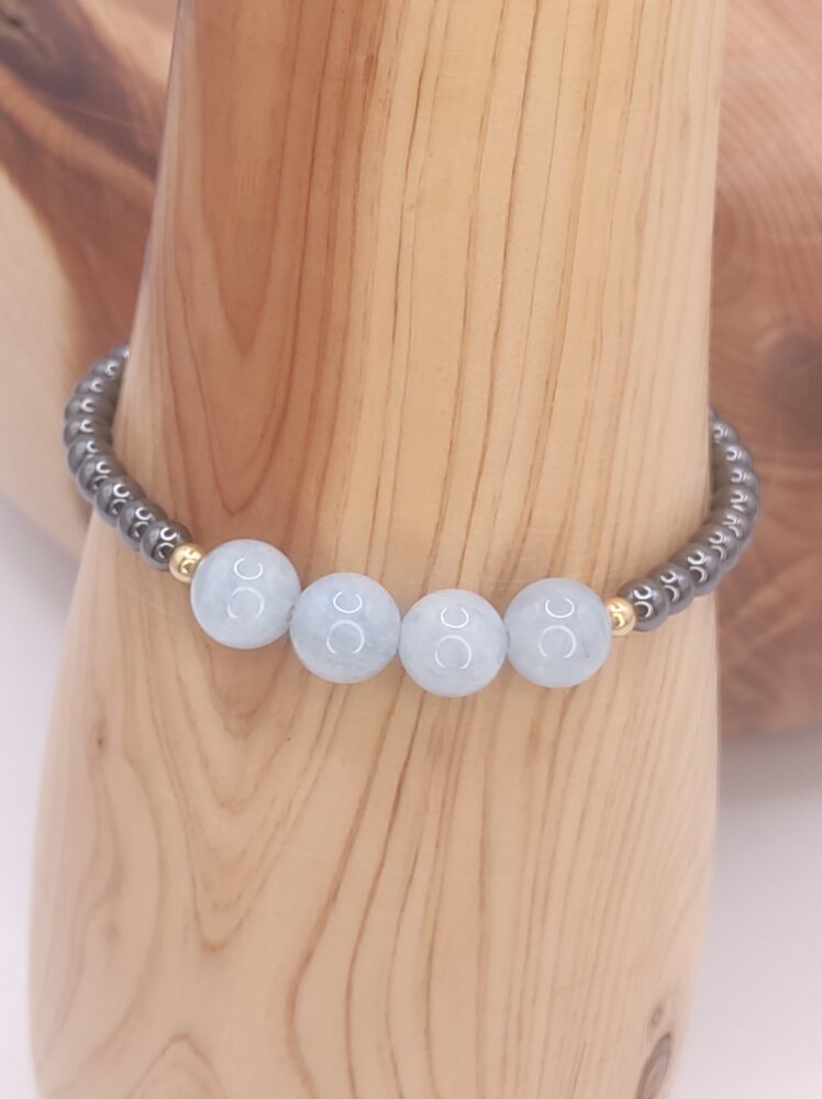 pulsera aguamarina hematite y gold filled 14/20