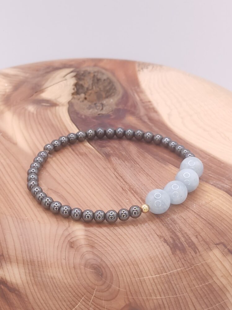 Pulsera de Aguamarina y Hematite Natural - Imagen 2