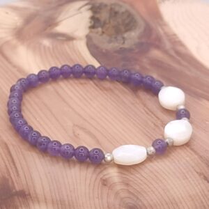 pulsera nacar y plata de ley facetada y amatista bola