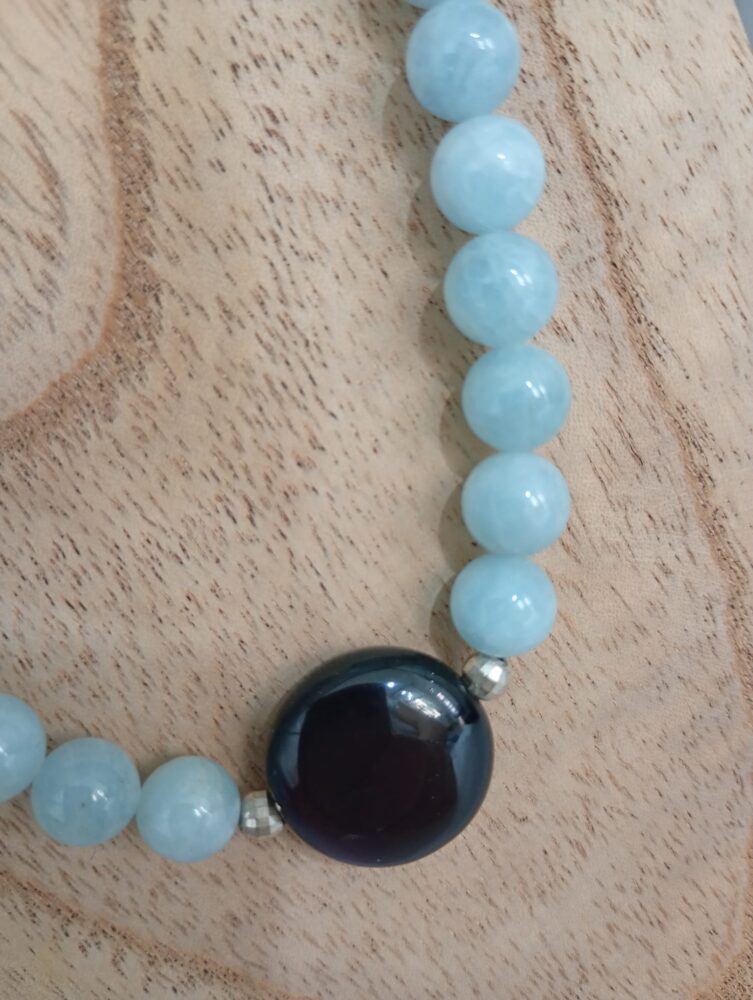 Collar de Aguamarina, Obsidiana Arcoíris y Plata de Ley - Imagen 5