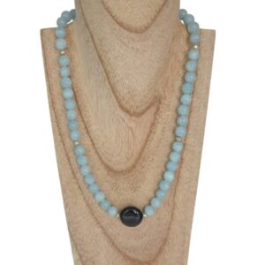 collar de aguamarina obsidiana arcoíris y plata de ley Minerales Bilbao Envíos