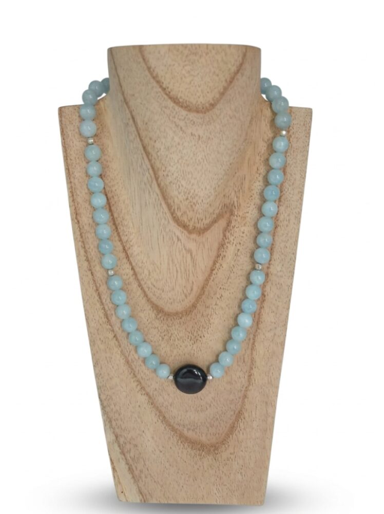 collar de aguamarina obsidiana arcoíris y plata de ley Minerales Bilbao Envíos