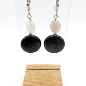 pendientes de obsidiana arcoíris y nácar Minerales Bilbao envíos