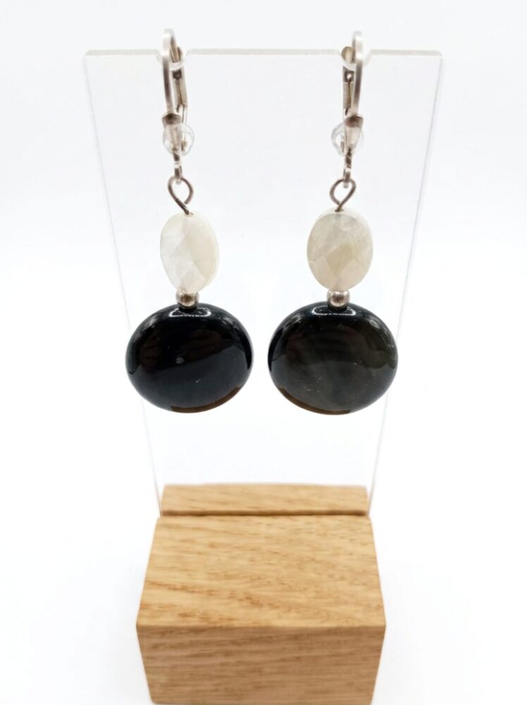 pendientes de obsidiana arcoíris y nácar Minerales Bilbao envíos