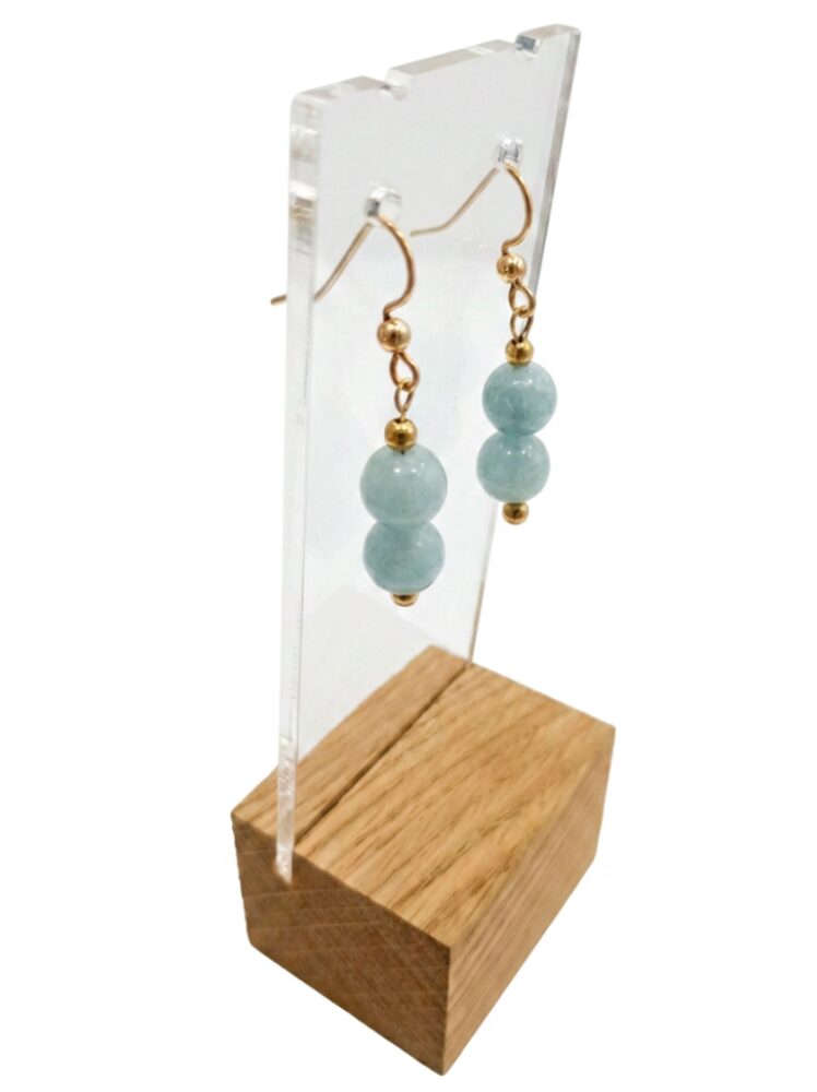 pendientes aguamarina 2 bolas de 10mm y gold filled minerales bilbao. envíos