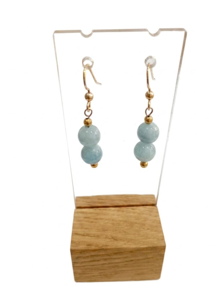 pendientes aguamarina 2 bolas de 10mm y gold filled minerales bilbao. envíos